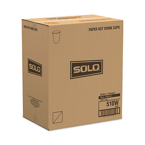 SOLO Single-Sided Poly Paper Hot Cups, 10 oz, White, 1,000/Carton (510W)