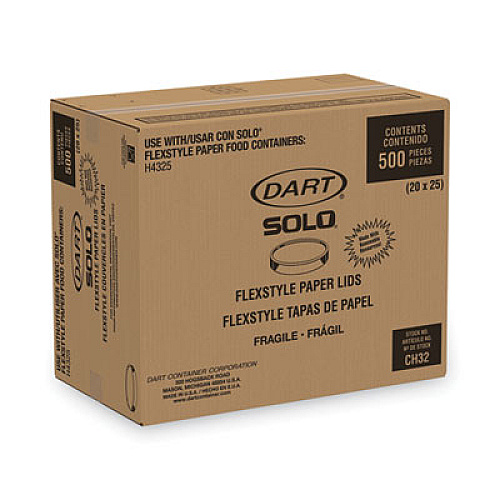 SOLO Paper Lids for Food Containers, For 32 oz Containers, Vented, 4.6" Diameter x 0.7" h, White, 25/Bag, 20 Bags/Carton (CH32A)