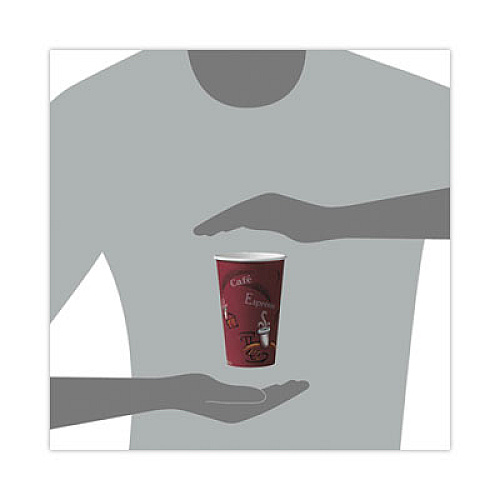SOLO Paper Hot Drink Cups in Bistro Design, 16 oz, Maroon, 300/Carton (OF16BI0041)