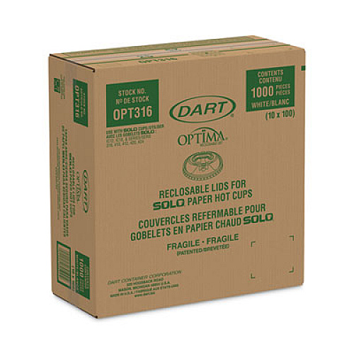 Dart Optima Reclosable Lids for Hot Paper Cups, Fits 10 oz to 24 oz Hot Cups, Plastic, White, 1,000/Carton (OPT316)