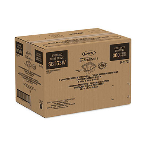Dart TamperGuard Snack Boxes, 3 Compartments, 6.3 x 6.3 x 2.6, Clear, Plastic, 300/Carton (SBTG3W)