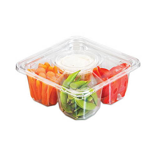 Dart TamperGuard Snack Boxes, 3 Compartments, 6.3 x 6.3 x 2.6, Clear, Plastic, 300/Carton (SBTG3W)