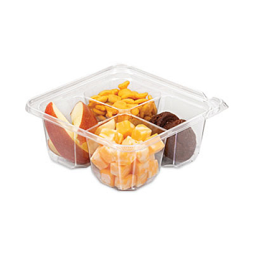 Dart TamperGuard Snack Boxes, 4 Compartments, 6.3 x 6.3 x 2.6, Clear, Plastic, 300/Carton (SBTG4)
