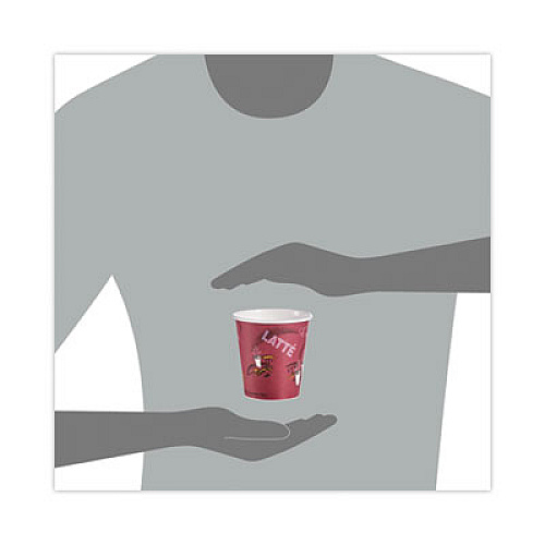 SOLO Paper Hot Drink Cups in Bistro Design, 3.54" Diameter x 3.61" h, 10 oz, Maroon, 1,000/Carton (510SI)