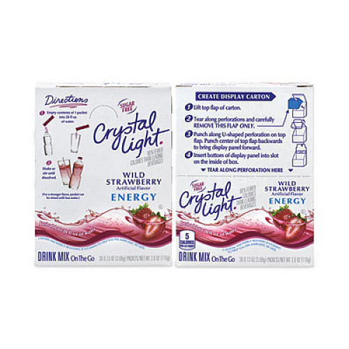 Crystal Light On-The-Go Sugar-Free Drink Mix, Wild Strawberry Energy, 0.13 oz Single-Serving, 30/Pack, 2 Packs/Carton (30700158)