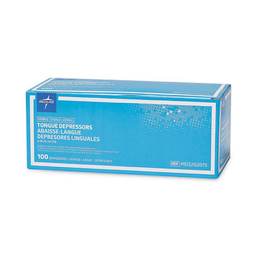 Medline Sterile Tongue Depressors, Wood, 6" Long, 100/Box (MDS202075)