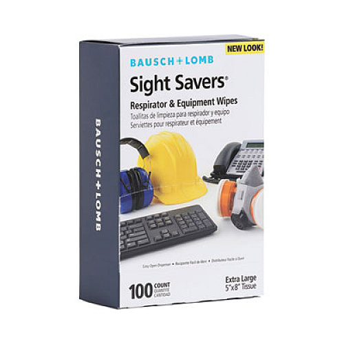 Bausch & Lomb Sight Savers Respirator and Equipment Wipes, Cloth, 5 x 8, Unscented, White, 100/Box (8595)