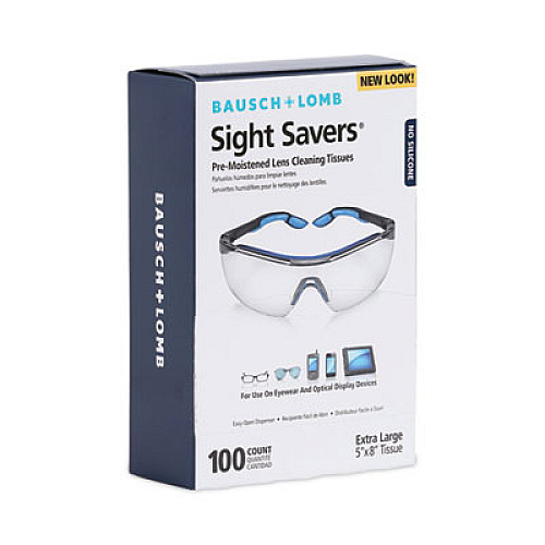 Bausch & Lomb Sight Savers Premoistened Lens Cleaning Tissues, 8" x 5", 100/Box (8574GM)