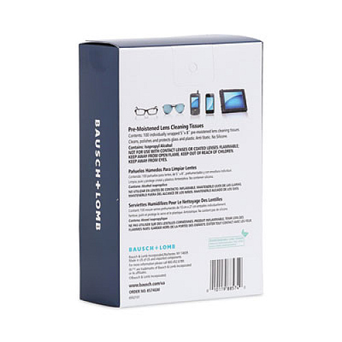 Bausch & Lomb Sight Savers Premoistened Lens Cleaning Tissues, 8" x 5", 100/Box (8574GM)