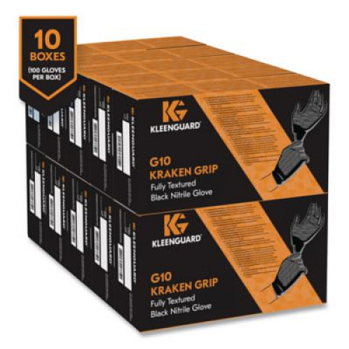 KleenGuard G10 Kraken Grip Nitrile Gloves, Small, 6 mil Thick, 9.5" Long, Black, 100/Box, 10 Boxes/Carton (49275)