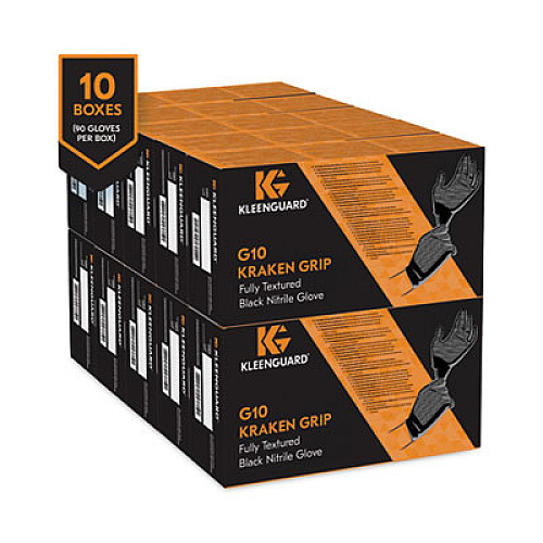 KleenGuard G10 Kraken Grip Nitrile Gloves, Powder-Free, X-Large, 6 mil Thick, 9.5" Long, Black, 90/Box, 10 Boxes/Carton (49278)