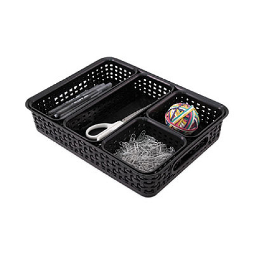 Advantus Plastic Weave Bin, Desk Organization Set, 13.8" x 10.1" x 4.68", Black, 5/Pack (37530)