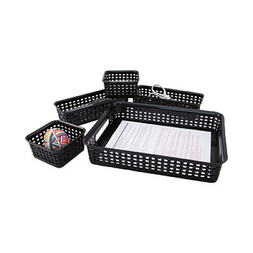 Advantus Plastic Weave Bin, Desk Organization Set, 13.8" x 10.1" x 4.68", Black, 5/Pack (37530)