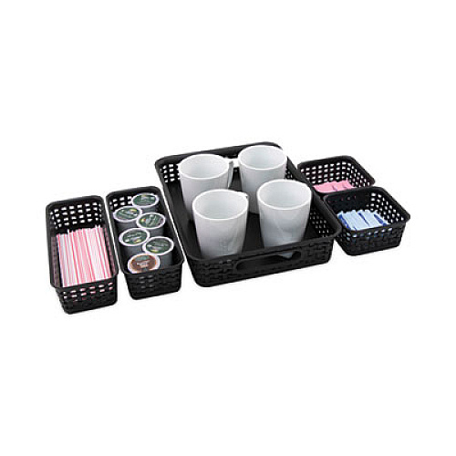 Advantus Plastic Weave Bin, Desk Organization Set, 13.8" x 10.1" x 4.68", Black, 5/Pack (37530)