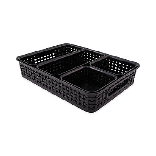 Advantus Plastic Weave Bin, Desk Organization Set, 13.8" x 10.1" x 4.68", Black, 5/Pack (37530)