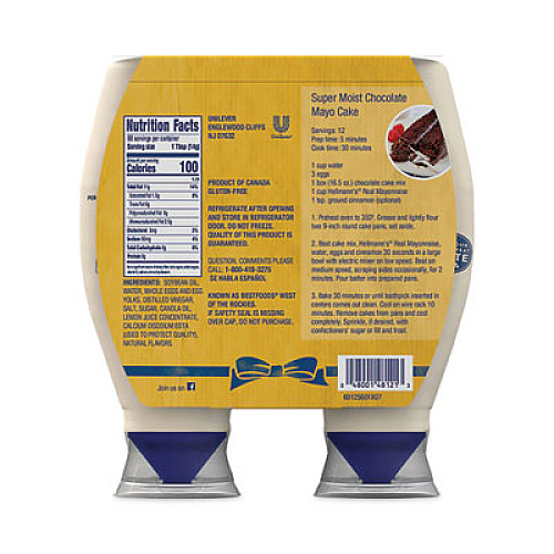 Hellmann's Real Mayonnaise, 25 oz Bottle, 2/Pack (22000476)