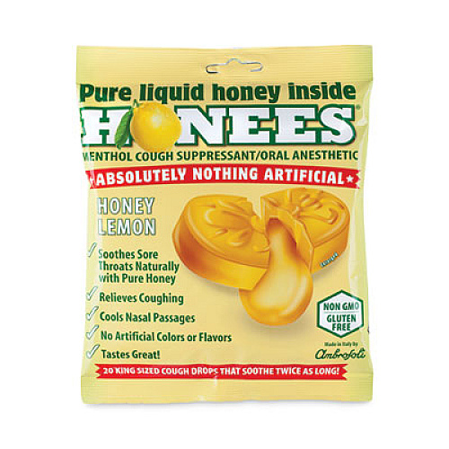 HONEES Cough Drops, Honey-Lemon, 20 per Bag, 6 Bags/Pack (29300005)