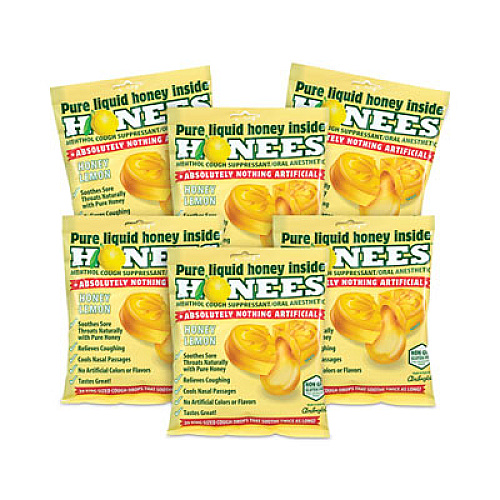 HONEES Cough Drops, Honey-Lemon, 20 per Bag, 6 Bags/Pack (29300005)