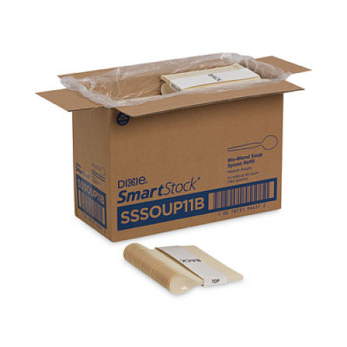 Dixie SmartStock Plastic Cutlery Refill, Series-O, Mediumweight Soup Spoon, Beige, 40/Pack, 24 Packs/Carton (SSSOUP11B)