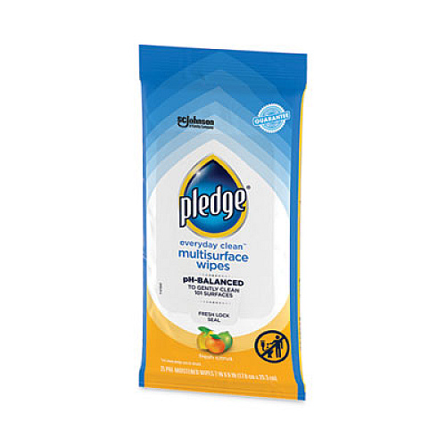 Pledge Multi-Surface Cleaner Wet Wipes, Cloth, 7 x 10, Fresh Citrus, White, 25 Wipes (336274EA)