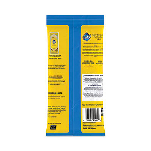 Pledge Multi-Surface Cleaner Wet Wipes, Cloth, 7 x 10, Fresh Citrus, White, 25/Pack, 12 Packs/Carton (336274)