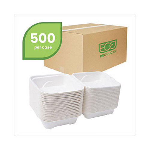 Eco-Products Molded Fiber Hinged Clamshell Containers, 6 x 6 x 3, White, Sugarcane, 50/Pack, 10 Packs/Carton (EPHC6)