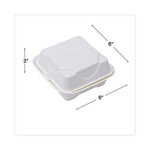 Eco-Products Molded Fiber Hinged Clamshell Containers, 6 x 6 x 3, White, Sugarcane, 50/Pack, 10 Packs/Carton (EPHC6)