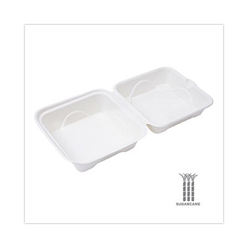 Eco-Products Molded Fiber Hinged Clamshell Containers, 6 x 6 x 3, White, Sugarcane, 50/Pack, 10 Packs/Carton (EPHC6)