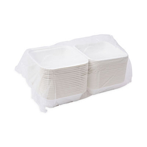 Eco-Products Molded Fiber Hinged Clamshell Containers, 6 x 6 x 3, White, Sugarcane, 50/Pack, 10 Packs/Carton (EPHC6)