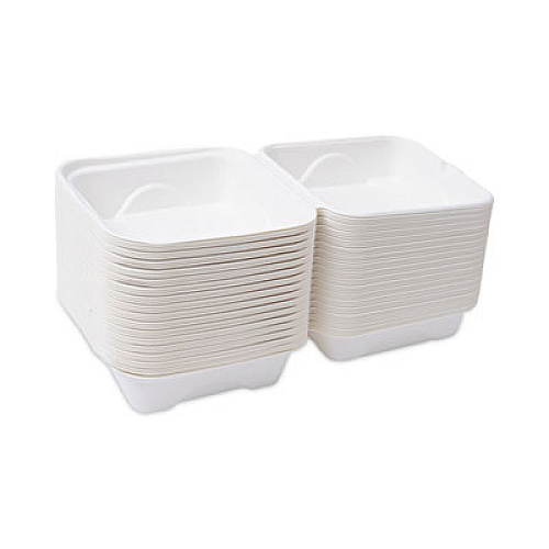 Eco-Products Molded Fiber Hinged Clamshell Containers, 6 x 6 x 3, White, Sugarcane, 50/Pack, 10 Packs/Carton (EPHC6)