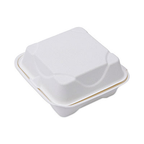 Eco-Products Molded Fiber Hinged Clamshell Containers, 6 x 6 x 3, White, Sugarcane, 50/Pack, 10 Packs/Carton (EPHC6)