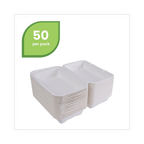 Eco-Products Molded Fiber Hinged Clamshell Containers, 6 x 6 x 3, White, Sugarcane, 50/Pack, 10 Packs/Carton (EPHC6)