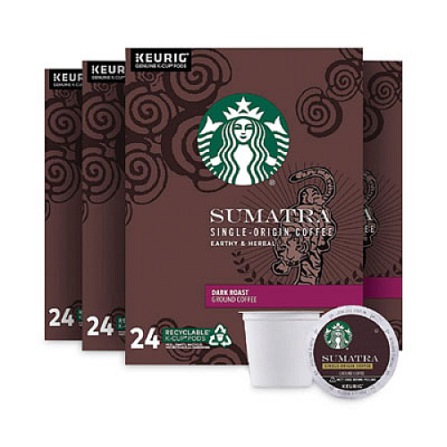 Starbucks Sumatra Coffee K-Cups, Sumatra, 0.4 oz K-Cup, 96/Box (12565254CT)