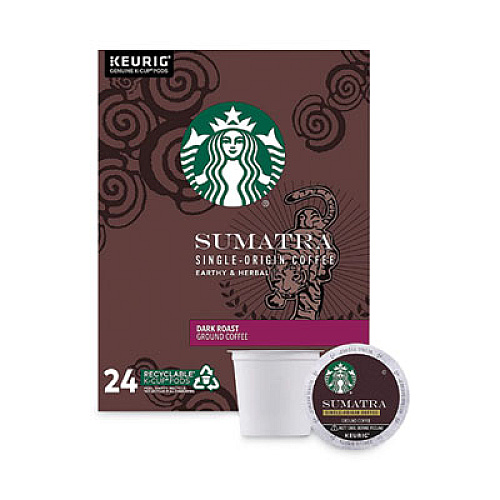 Starbucks Sumatra Coffee K-Cups, Sumatra, 0.4 oz K-Cup, 96/Box (12565254CT)