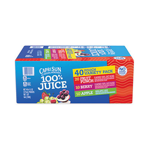 Capri Sun 100% Juice Pouches Variety Pack, 6 oz, 40 Pouches/Carton (22000720)