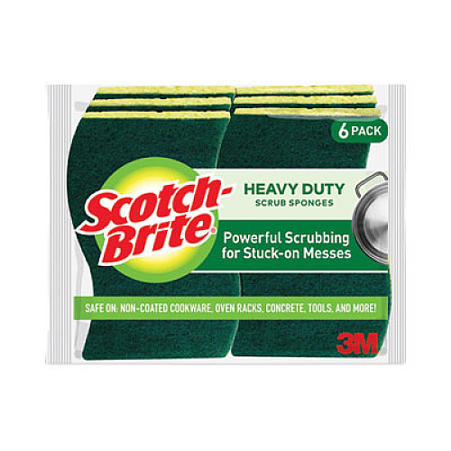 Scotch-Brite Heavy-Duty Scrub Sponge, 4.5 x 2.7, 0.6" Thick, Yellow/Green, 6/Pack (426)