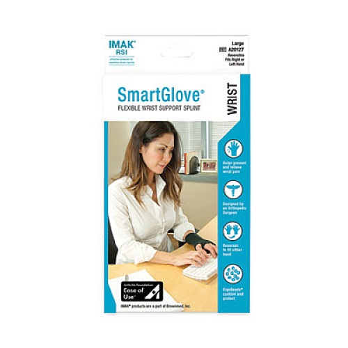 IMAK RSI SmartGlove Flexible Wrist Support Splint, Large, Fits Hands Up to 4.25" Wide, Black (A20127)