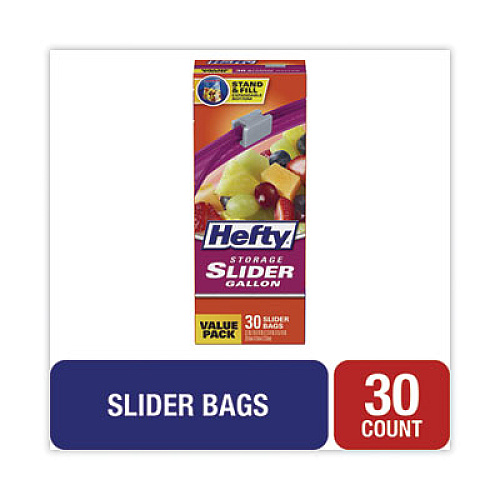 Hefty Slider Stand and Fill Food Storage Bags, Gallon, 10.56" x 11", Clear, 30/Box (R88071)