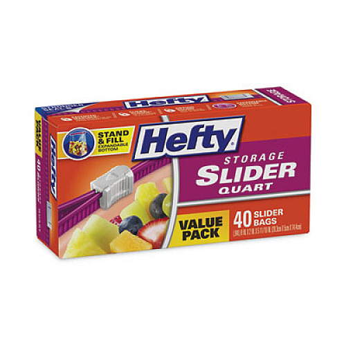 Hefty Slider Stand and Fill Food Storage Bags, Quart, 8" x 7", Clear, 40/Box (R88075)