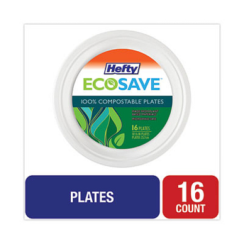 Hefty ECOSAVE Tableware, Plate, Sugarcane, 10.13" dia, White, 16/Pack (D71016PK)