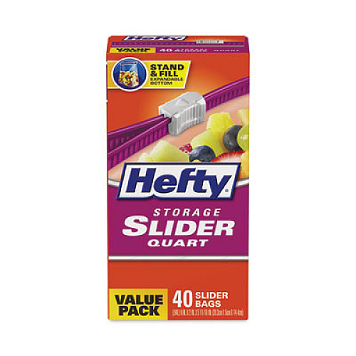 Hefty Slider Stand and Fill Food Storage Bags, Quart, 8" x 7", Clear, 40/Box (R88075)