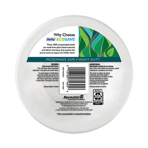 Hefty ECOSAVE Tableware, Plate, Sugarcane, 6.75" dia, White, 30/Pack (D77300PK)