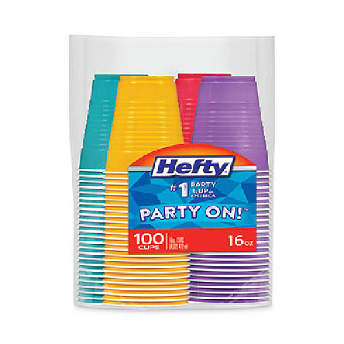 Hefty Easy Grip Disposable Plastic Party Cups, 16 oz, Bright Assorted Colors, 100/Pack (C21637)