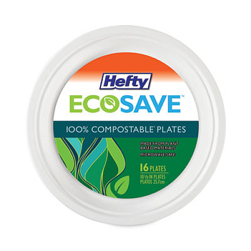 Hefty ECOSAVE Tableware, Plate, Sugarcane, 6.75" dia, White, 30/Pack, 12 Packs/Carton (D77300)