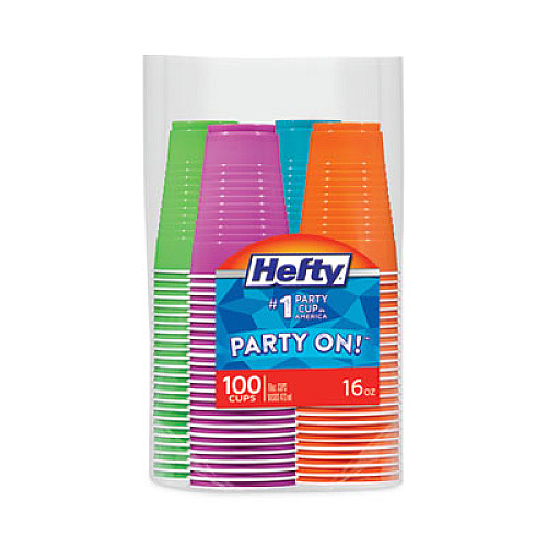 Hefty Easy Grip Disposable Plastic Party Cups, 16 oz, Bright Assorted Colors, 100/Pack (C21637)