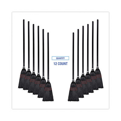 Boardwalk Flag Tipped Poly Lobby Brooms, Flag Tipped Poly Bristles, 38" Overall Length, Natural/Black, 12/Carton (951BP)