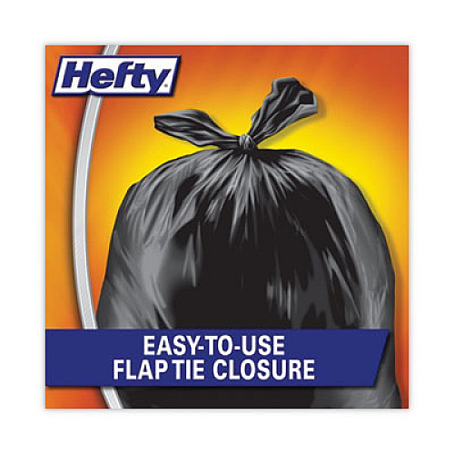 Hefty Easy Flaps Trash Bags, Tie-Flap, 30 gal, 0.85 mil, 30" x 33", Black, 40 Bags/Box, 6 Boxes/Carton (E27744CT)