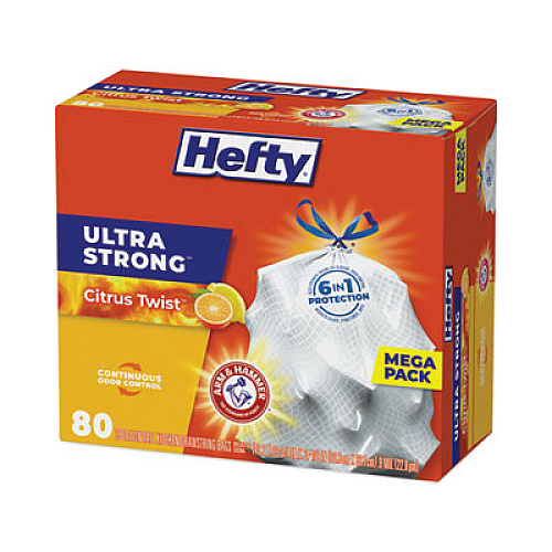Hefty Ultra Strong Scented Tall Kitchen Bags, Drawstring, 13 gal, Citrus Twist, 23.75" x 24.88", White, 80 Bags/Box, 3 Boxes/Carton (E88354CT)