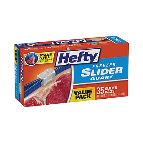 Hefty Slider Stand and Fill Freezer Storage Bags, 32 oz, 7" x 8", Clear, 35/Box (R88079)