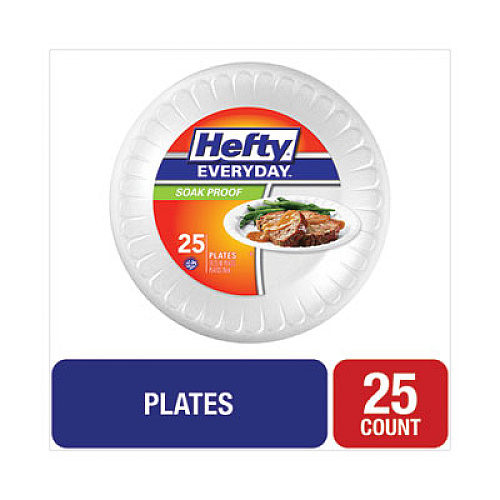 Hefty Soak Proof Tableware, Plate, Foam, 10.25" dia, White, 25/Pack, 10 Packs/Carton (D21029CT)